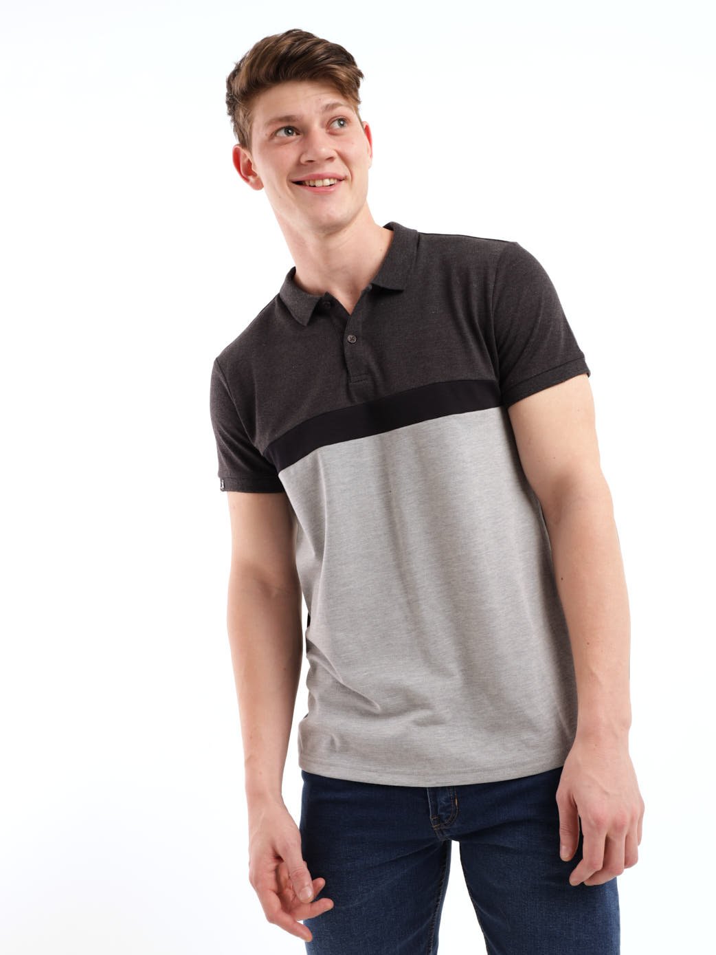 Men's Colourblock Golfer - Charcoal Melange
