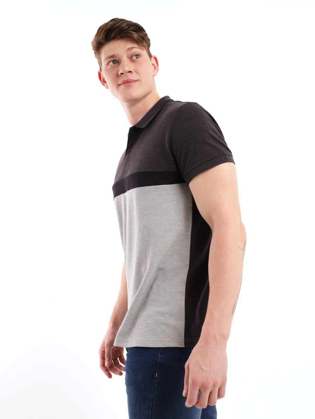 Men's Colourblock Golfer - Charcoal Melange