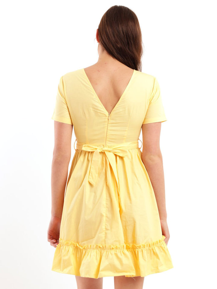Ladies Short Sleeve 50s Poplin Tea Dress - Yellow