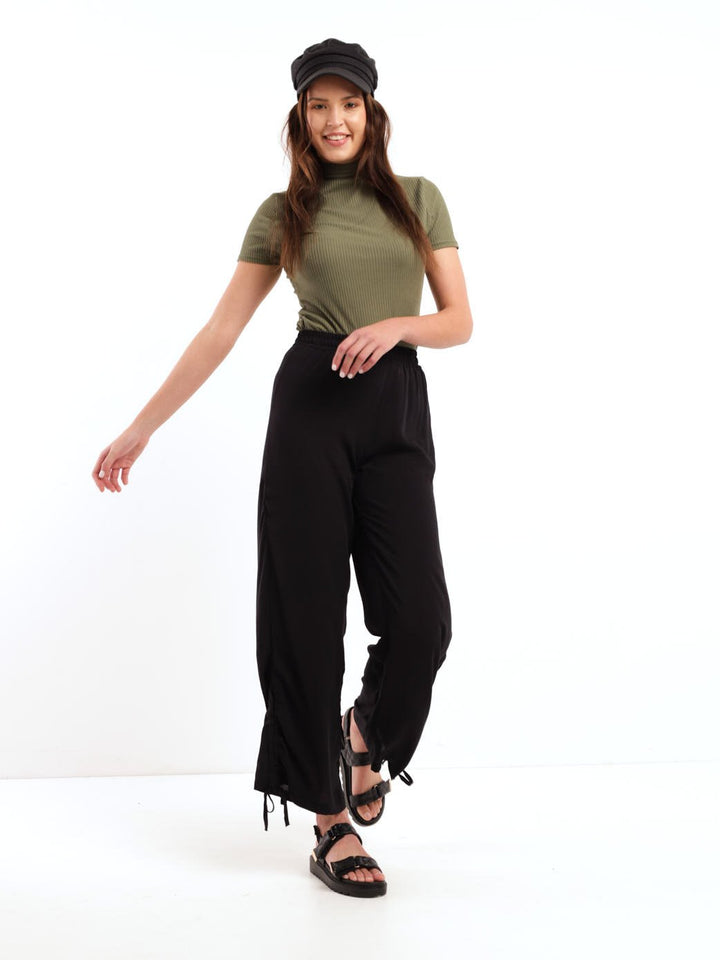 Ladies Ruched Hem Pant - Black
