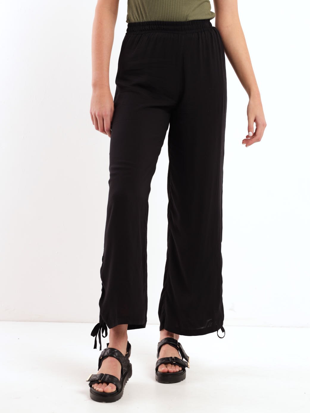 Ladies Ruched Hem Pant - Black
