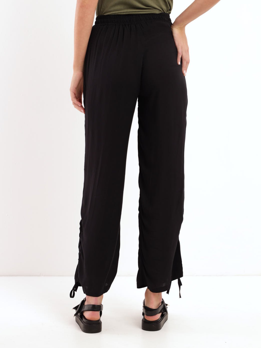 Ladies Ruched Hem Pant - Black
