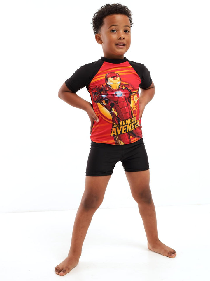 Pre-Boys 2 Piece Ironman Swimsuit - Red/Blk