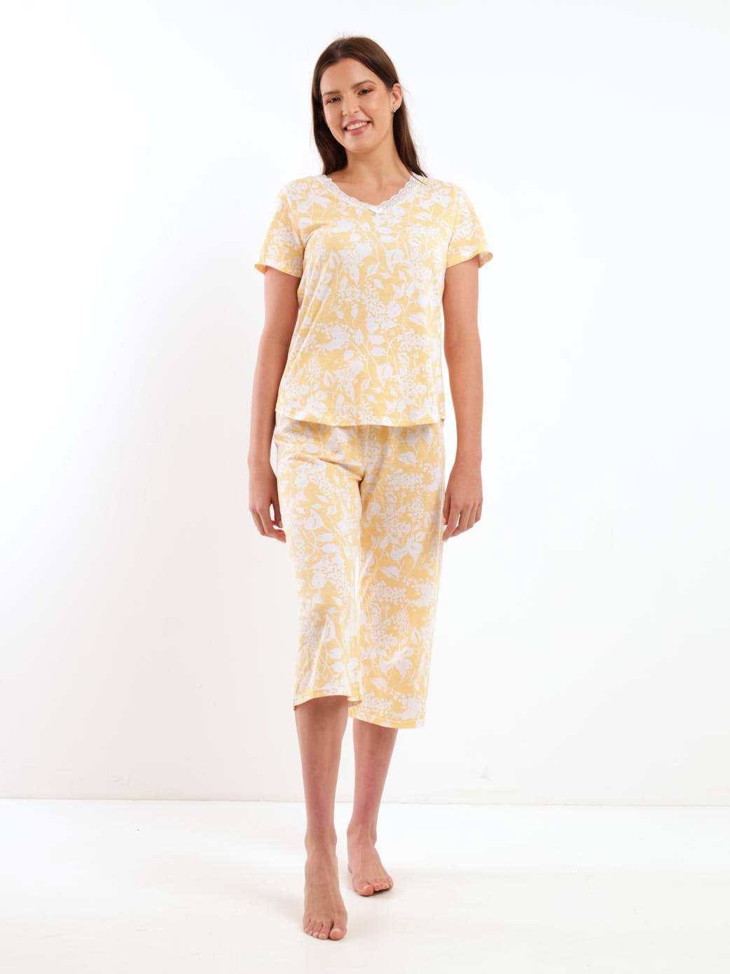 Ladies Summer Floral PJ Set - Yellow