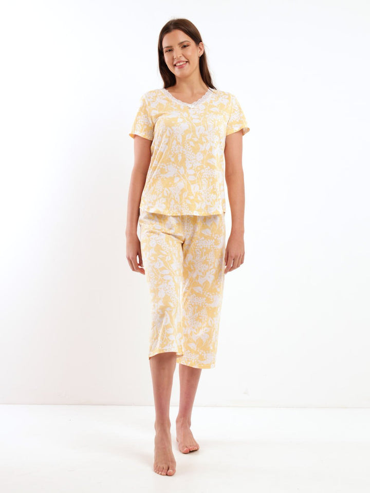 Ladies Summer Floral PJ Set - Yellow