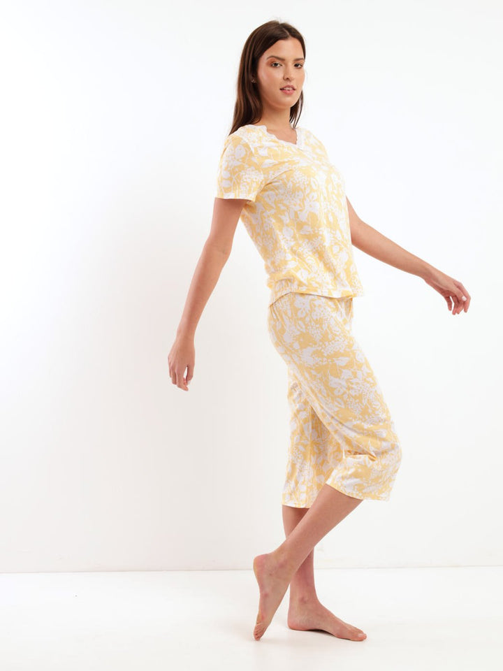 Ladies Summer Floral PJ Set - Yellow