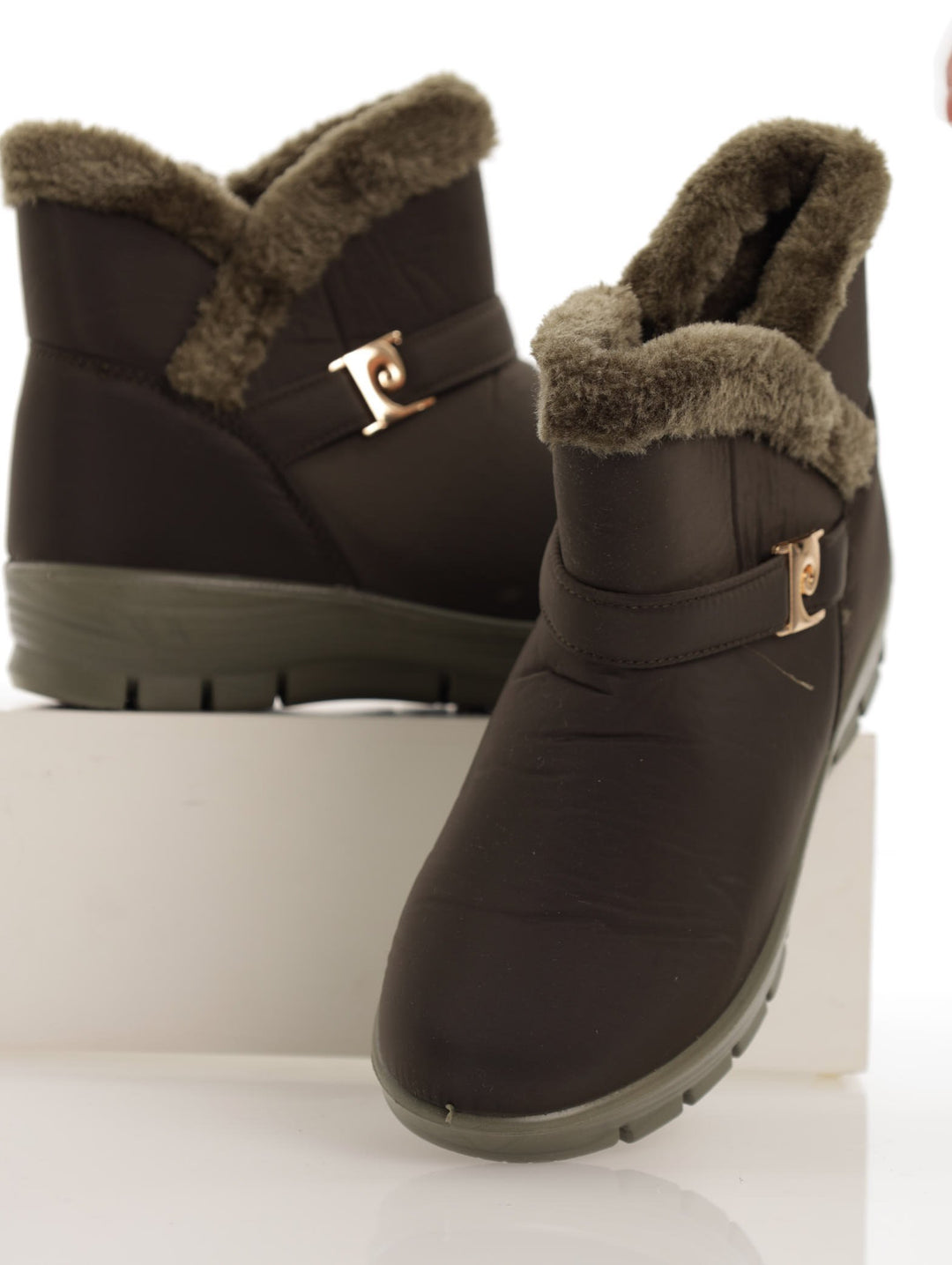 Ladies Ladies Nylon Fur Ankle Boot Olive – Edgars