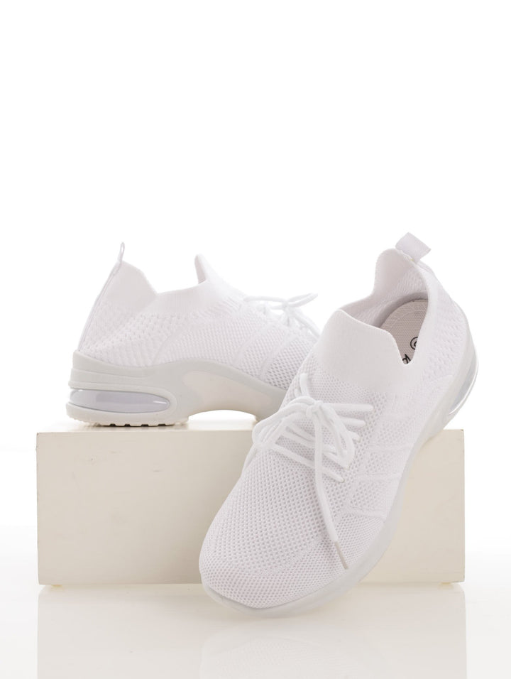 Ladies Air Bubble Lace-Up Knit Sneaker - White