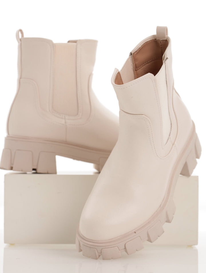Ladies Chelsea Calf High Platform Boot - Cream