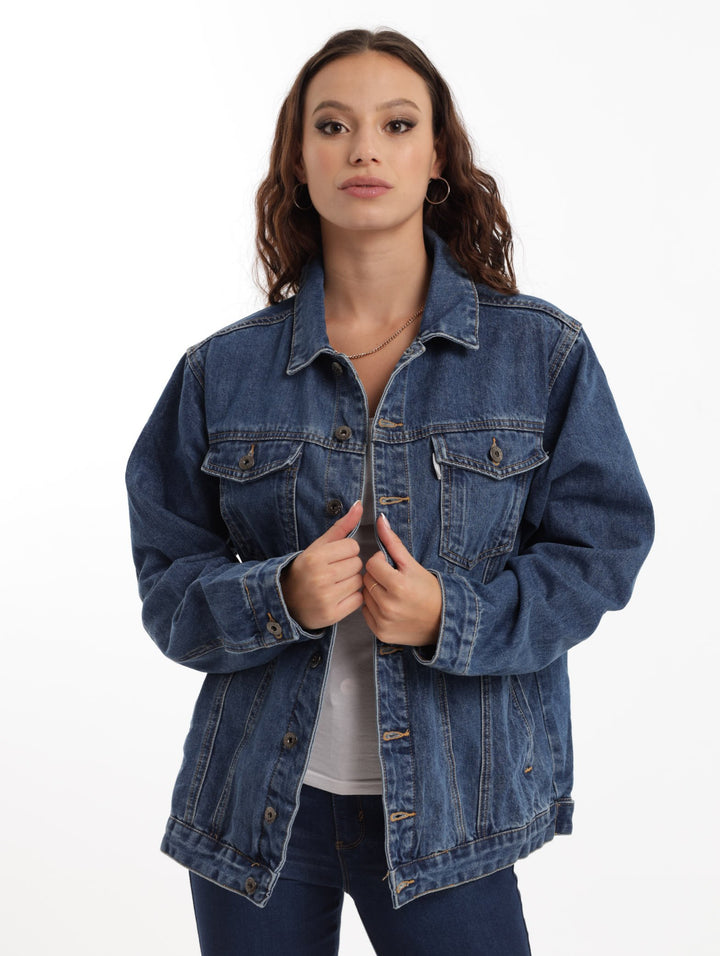 Ladies Oversized Denim Jacket - Stonewash