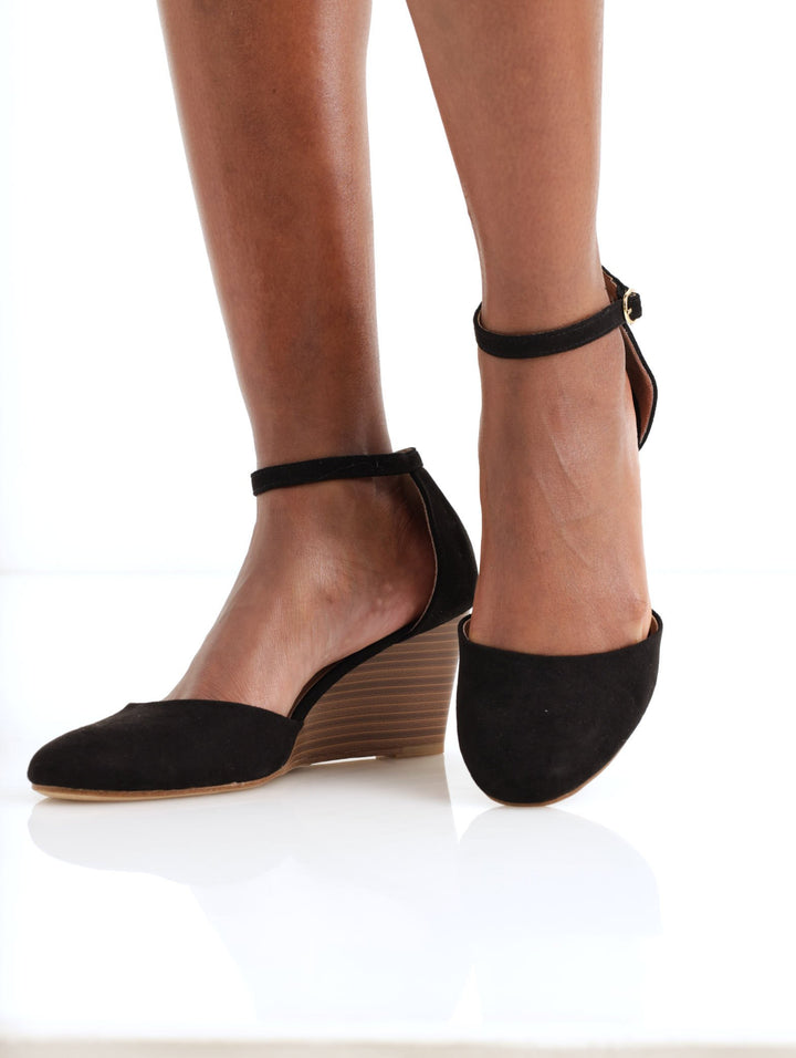 Ladies Round Toe Dorsay Wedge Heel - Black