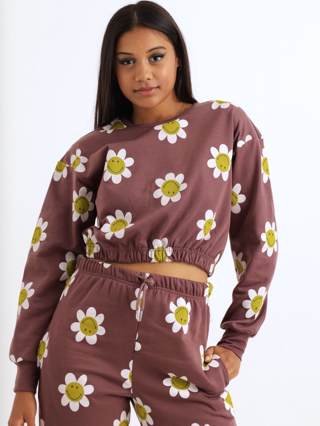 Ladies Smiley Daisy Active Top - Brown