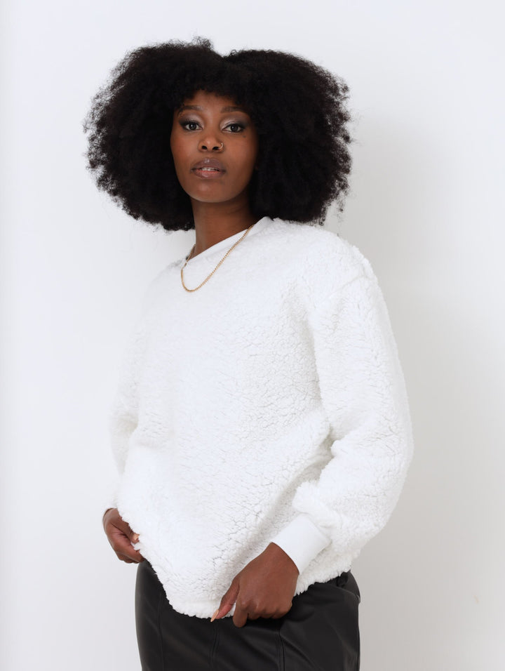 Ladies Oversized Sherpa Pullover - Cream