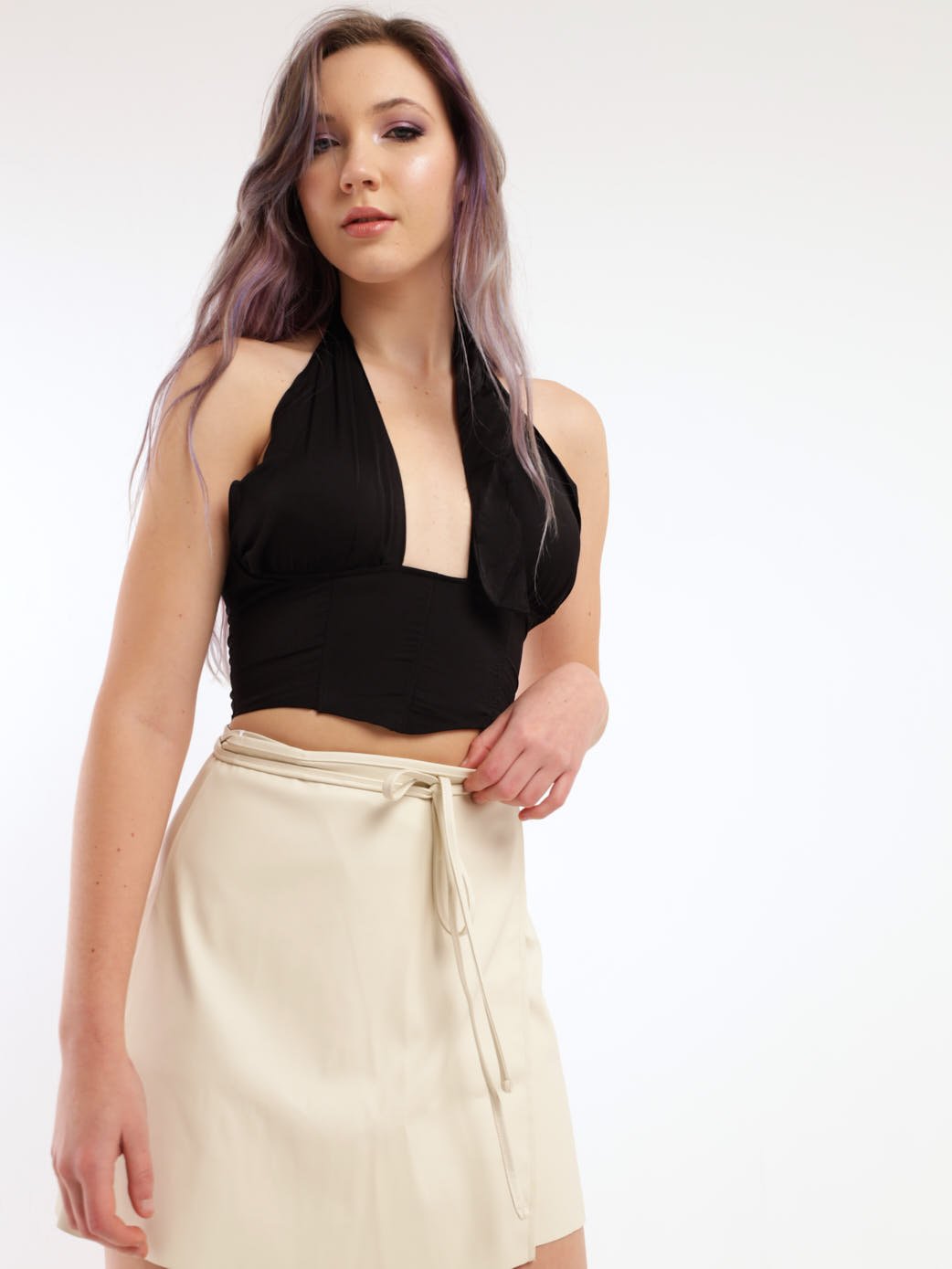 Ladies Satin Corset Halter Top - Black