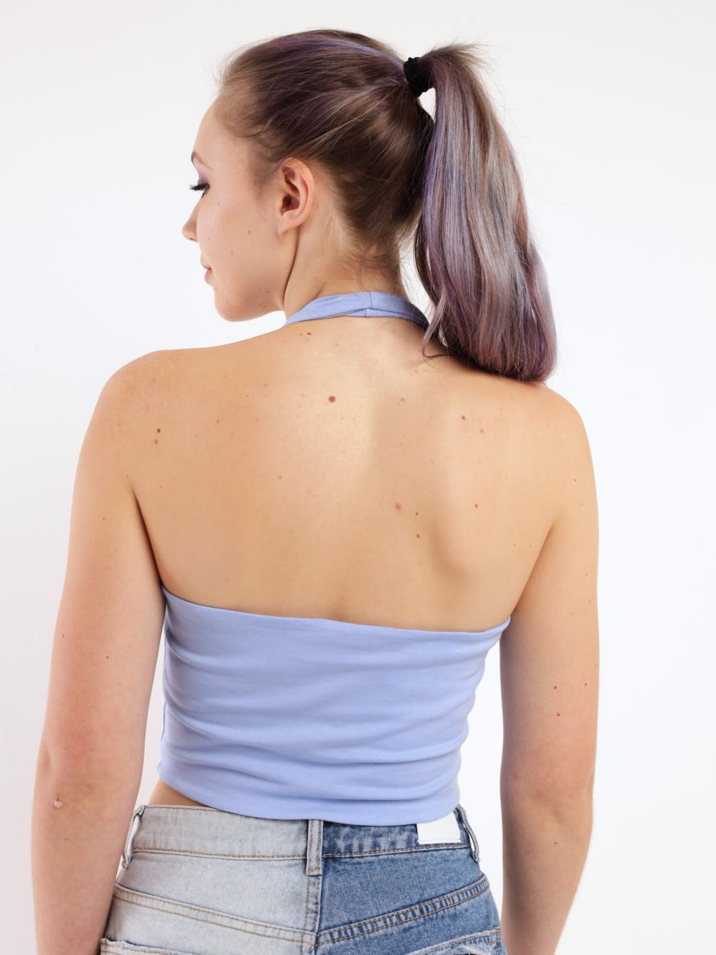 Ladies Halter Cropped Top - Light Blue