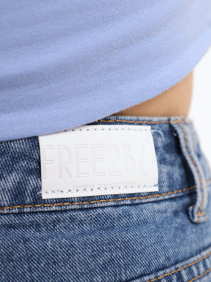 Ladies Two-Tone Denim Cheeky Short - Blue