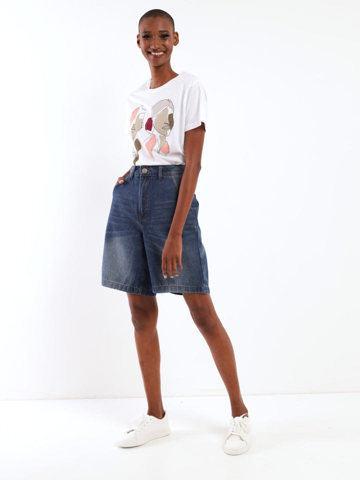 Ladies Classic Straight Bermuda Short - Mid Blue