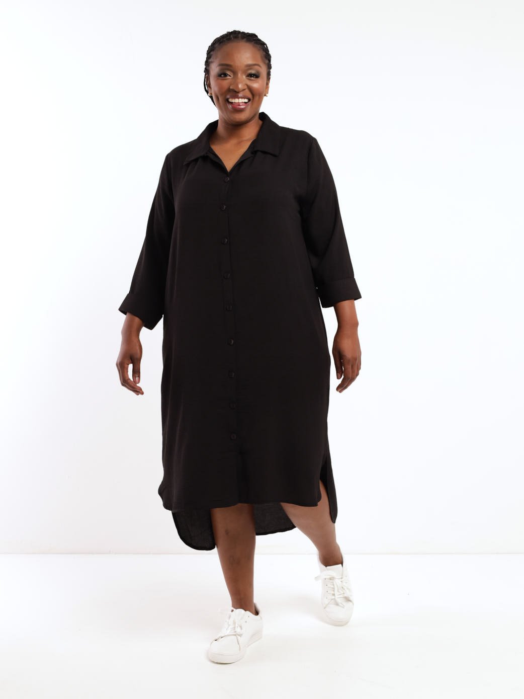 Ladies Hi-Low Shirt Dress - Black