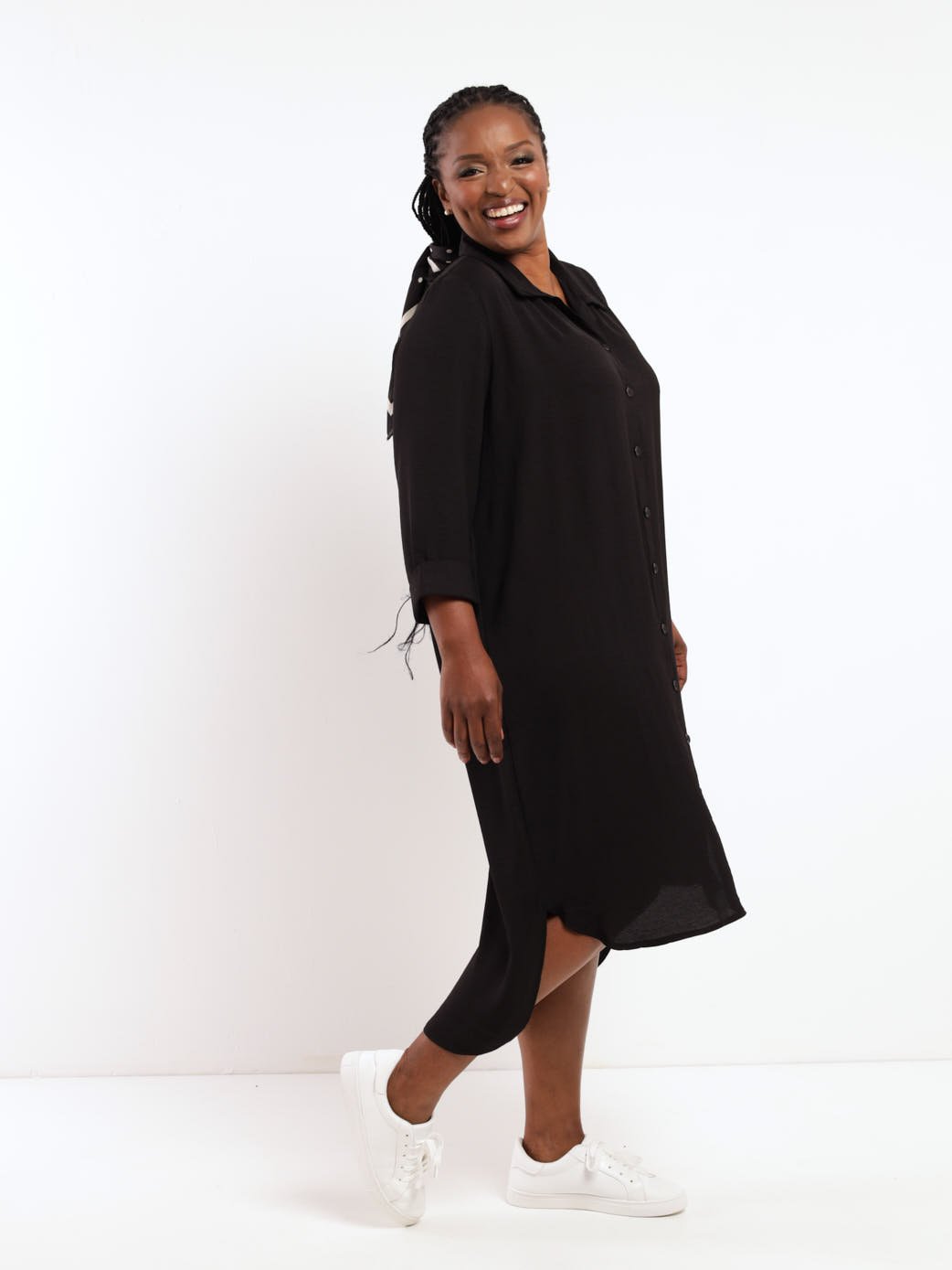 Ladies Hi-Low Shirt Dress - Black