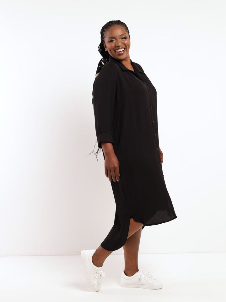 Ladies Hi-Low Shirt Dress - Black