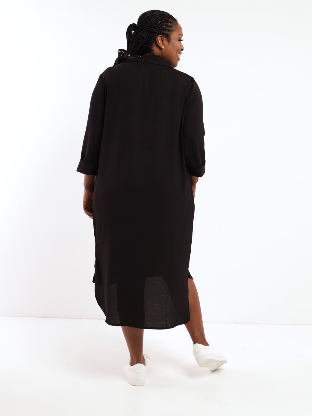 Ladies Hi-Low Shirt Dress - Black