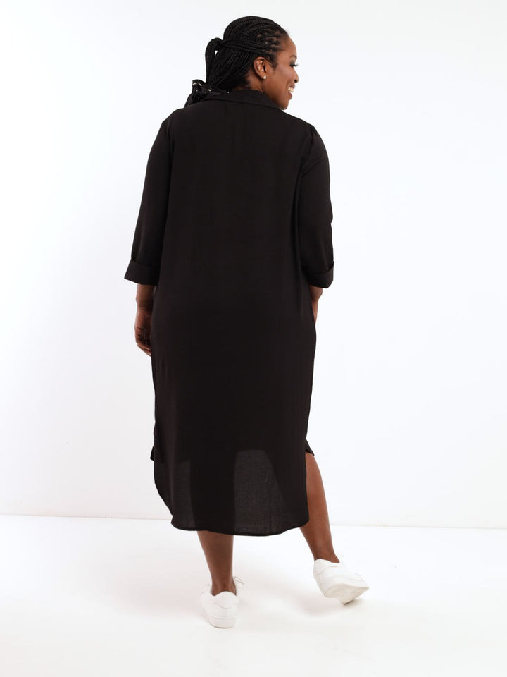 Ladies Hi-Low Shirt Dress - Black