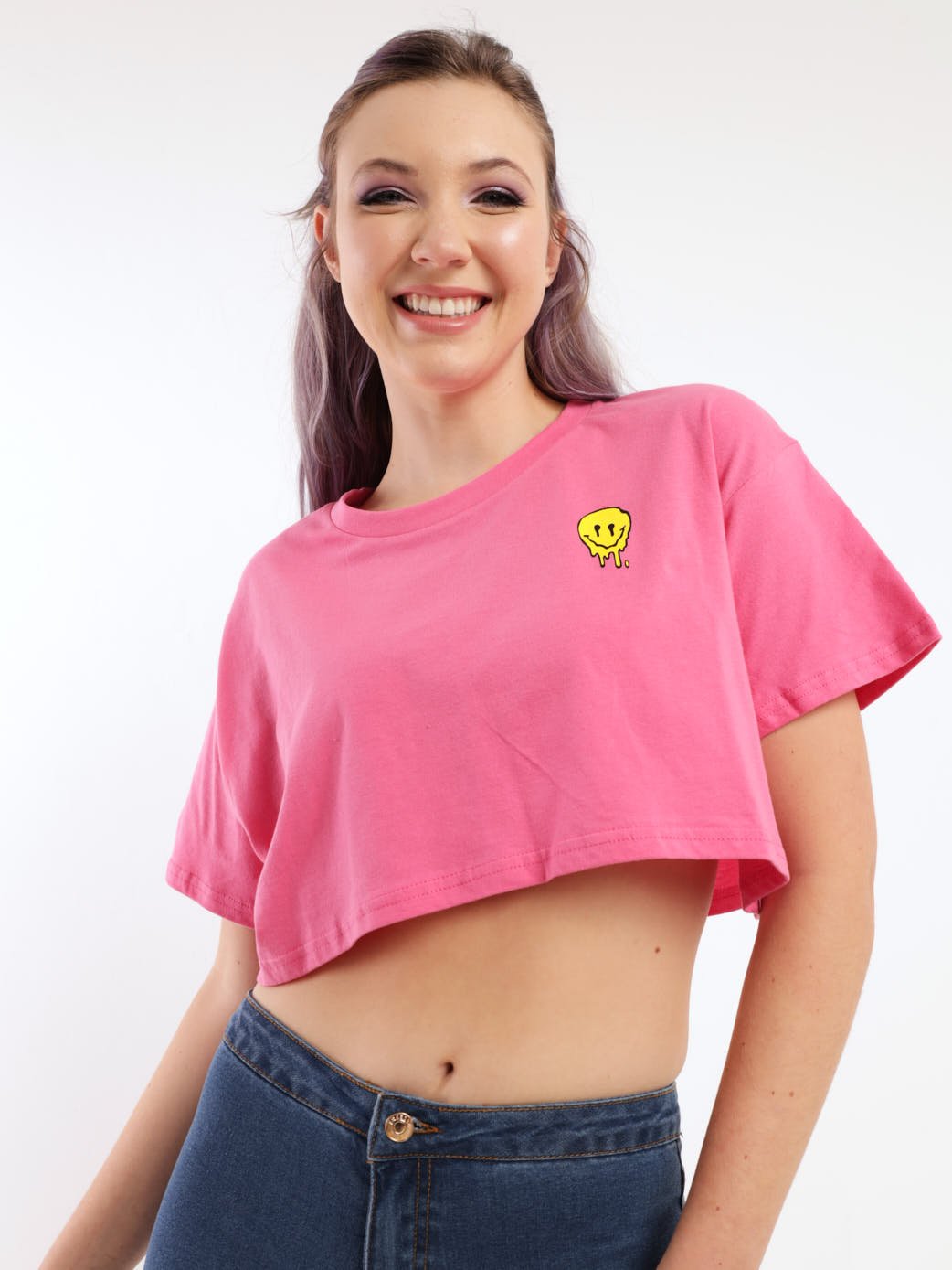 Ladies Printed Boxy Cropped Tee - Pink