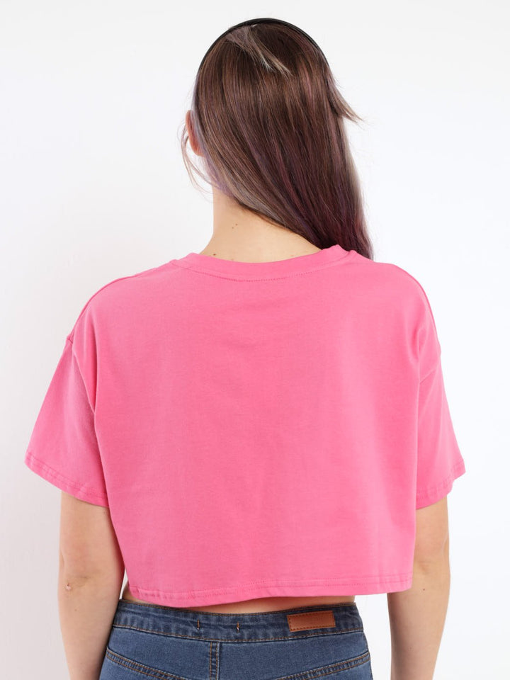 Ladies Printed Boxy Cropped Tee - Pink
