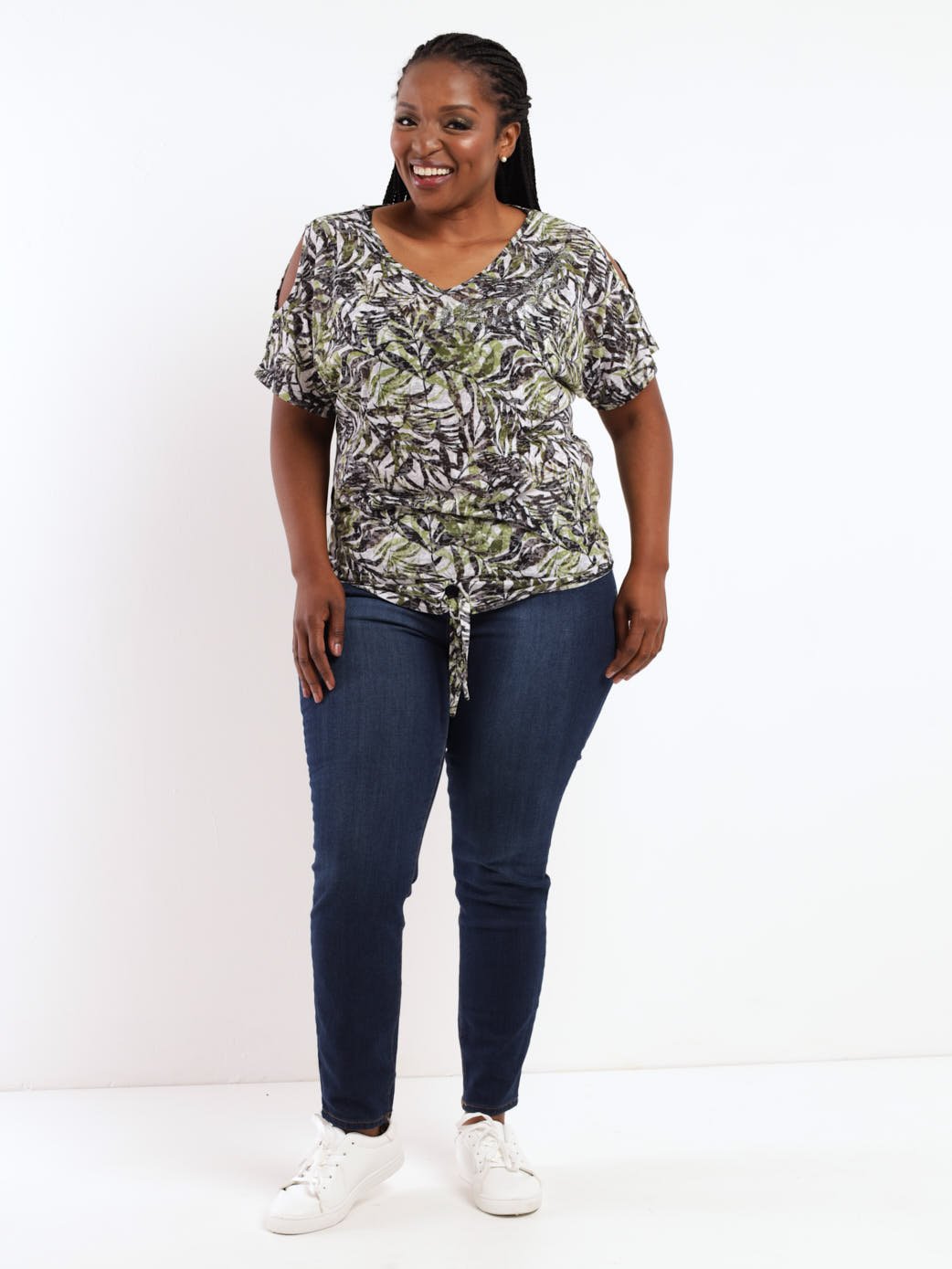 Ladies Cold Shoulder Top With Front Tie