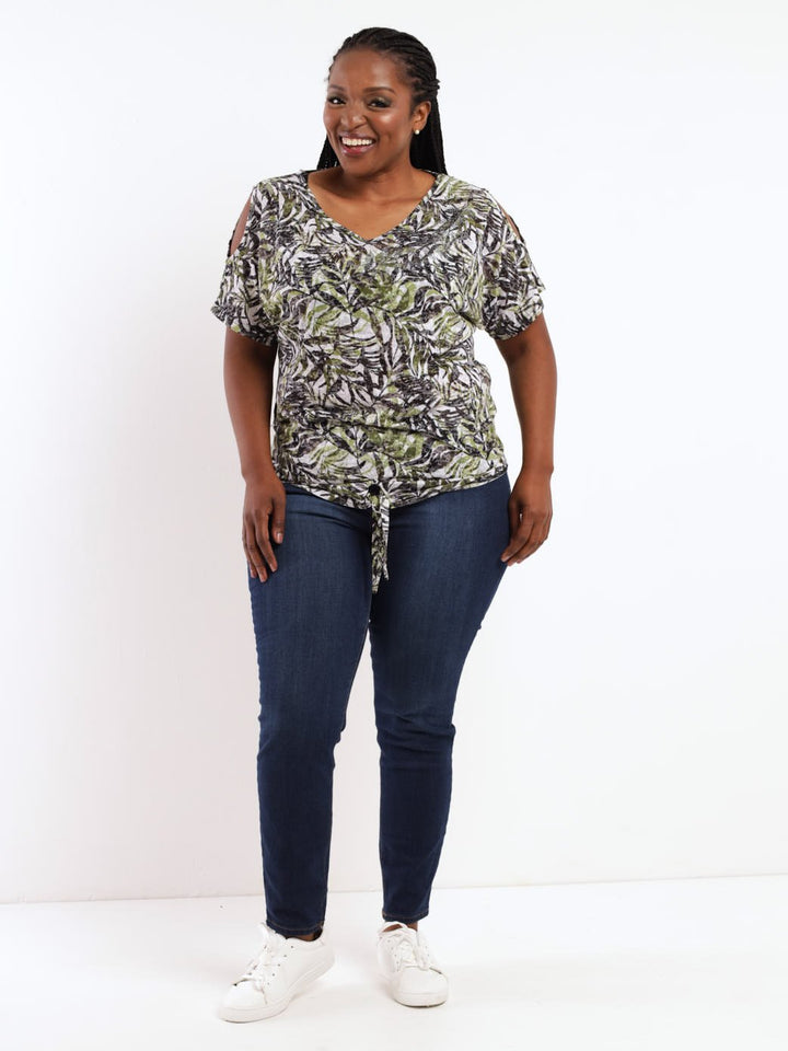 Ladies Cold Shoulder Top With Front Tie