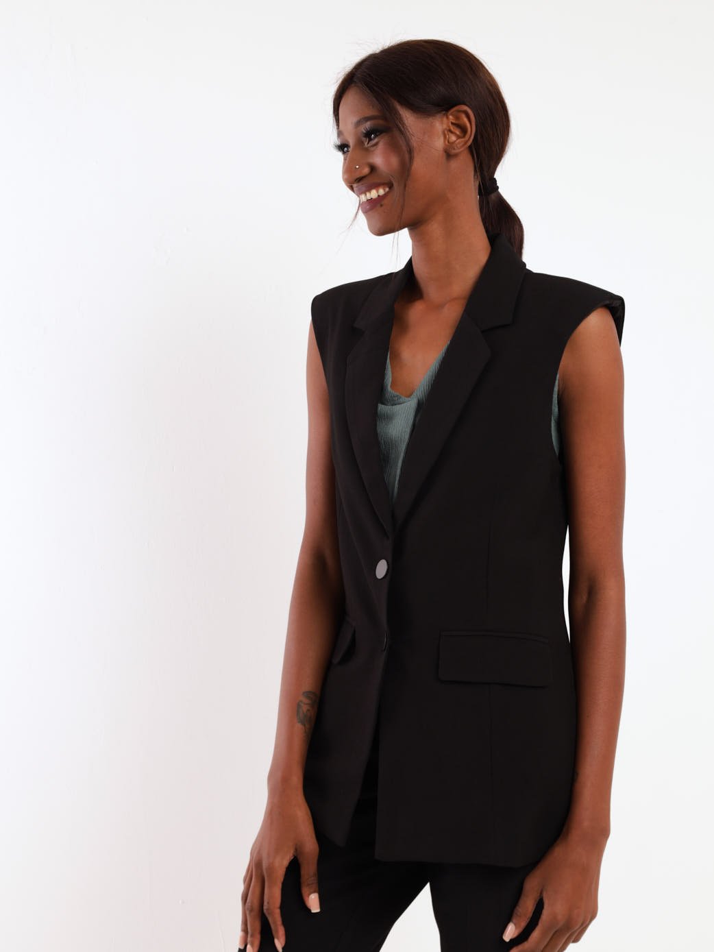 Ladies Sleeveless PV Jacket - Black
