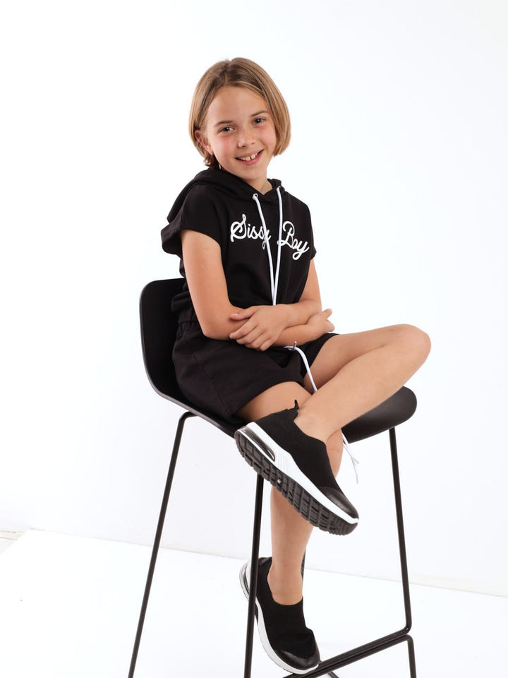 Girls Fleece Kimono Top - Black