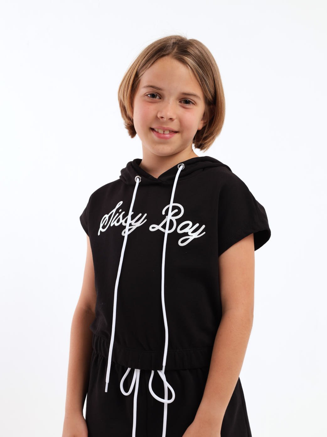 Girls Fleece Kimono Top - Black