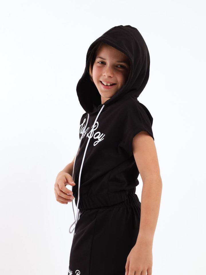 Girls Fleece Kimono Top - Black