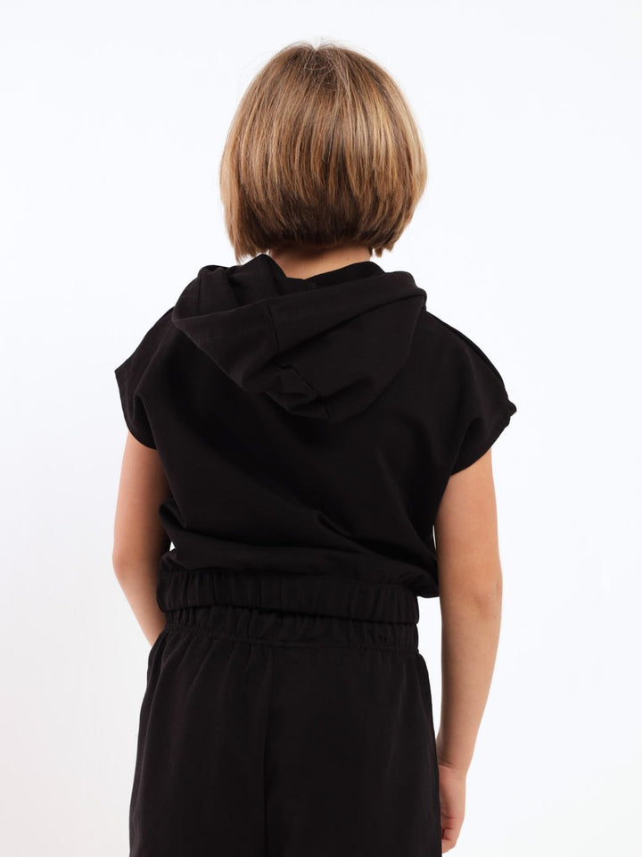 Girls Fleece Kimono Top - Black