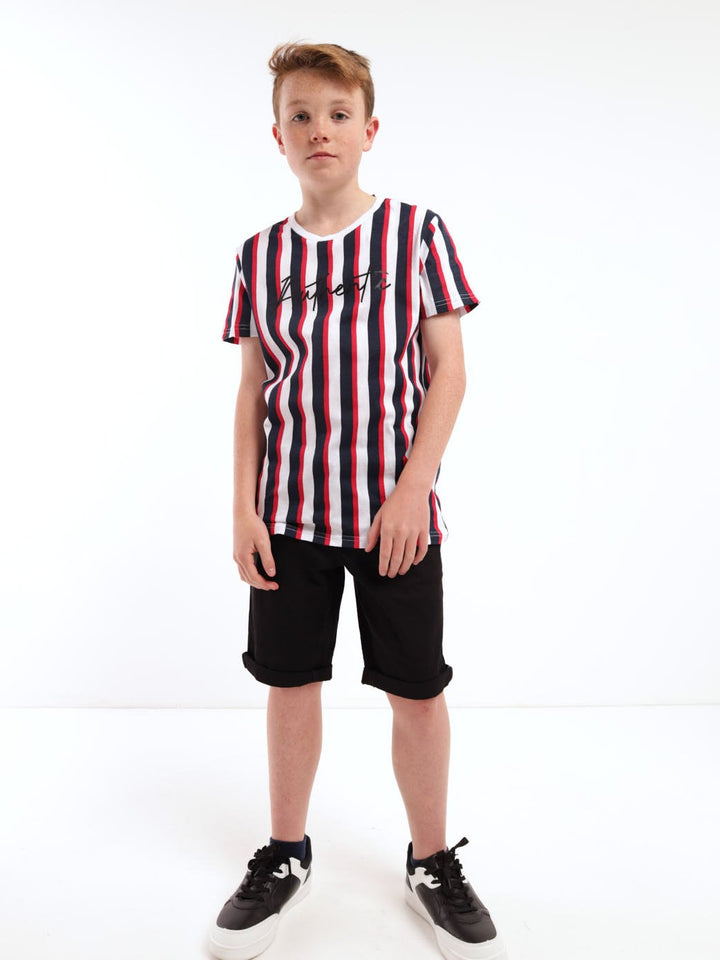 Boys Short Sleeve Striped Tee - Red/Navy/White