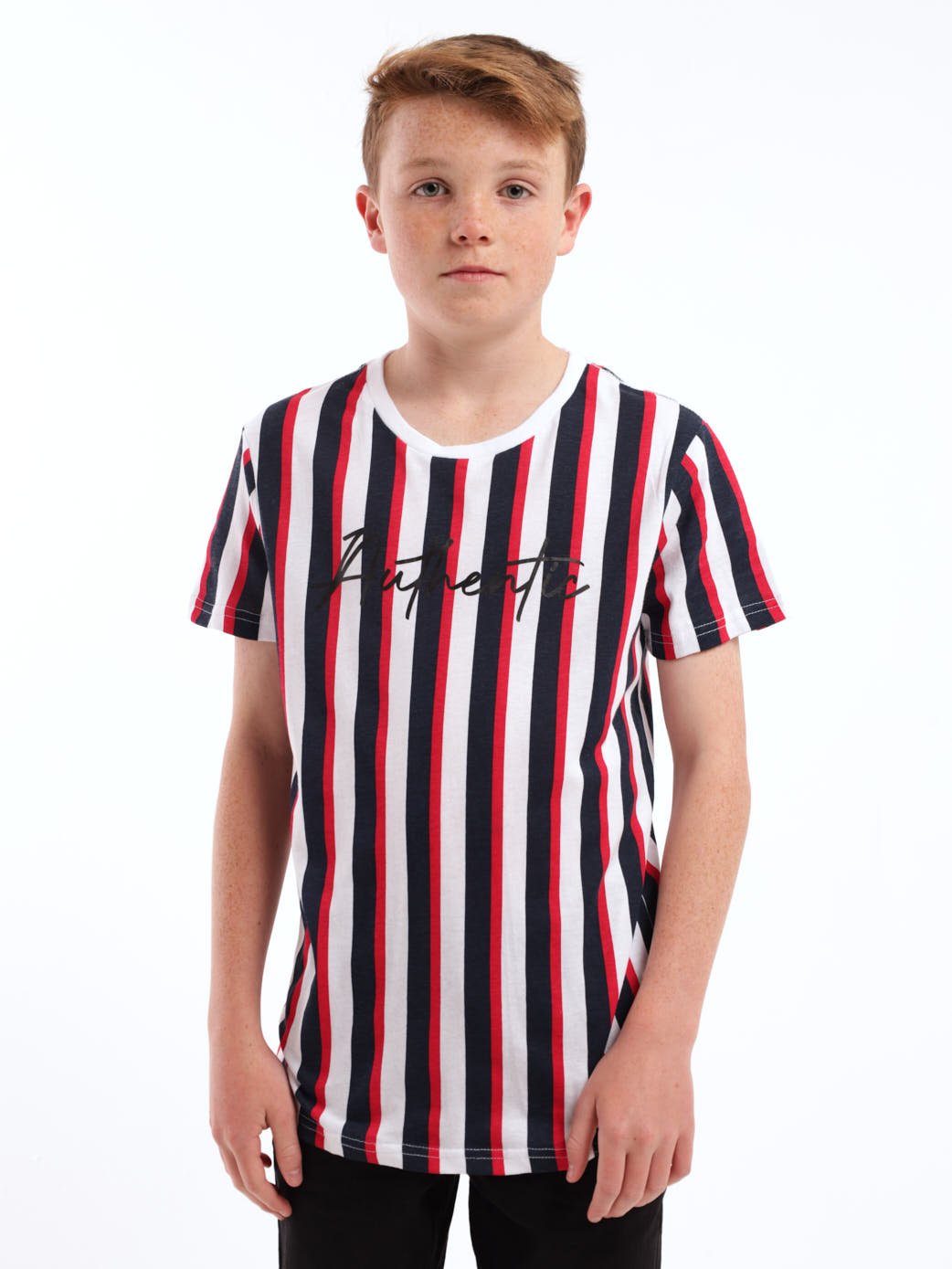 Boys Short Sleeve Striped Tee - Red/Navy/White