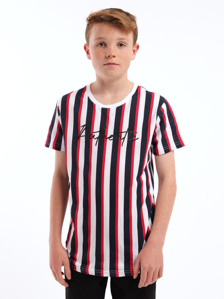 Boys Short Sleeve Striped Tee - Red/Navy/White