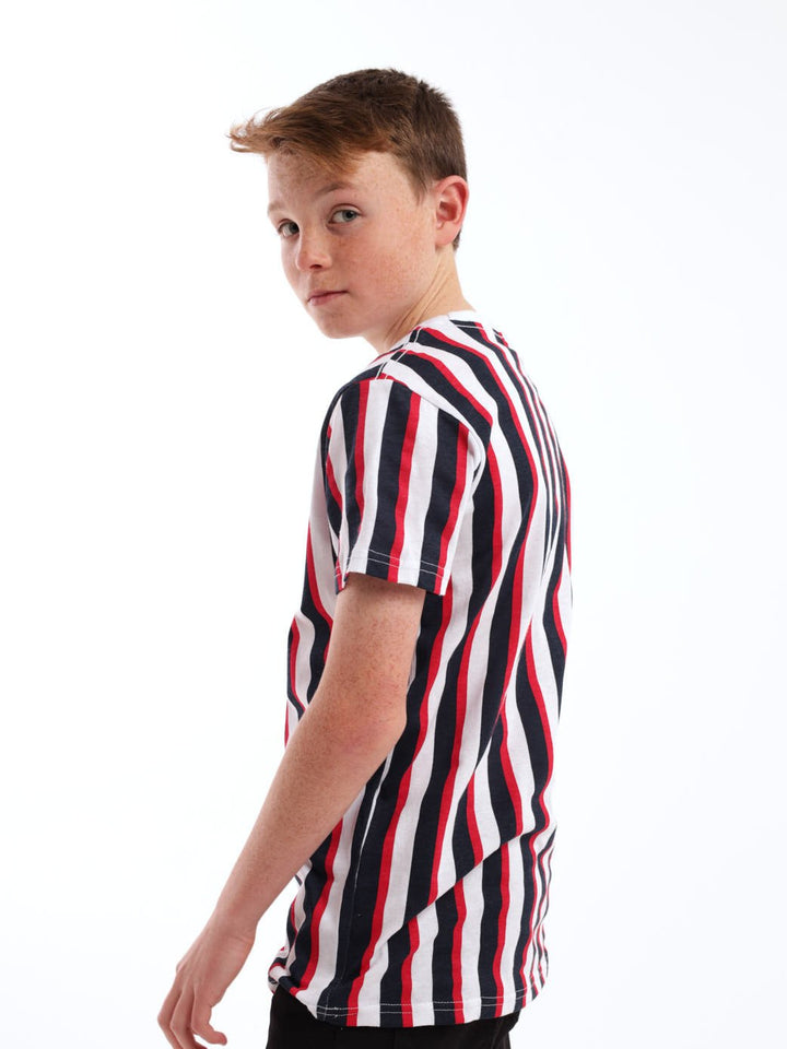 Boys Short Sleeve Striped Tee - Red/Navy/White