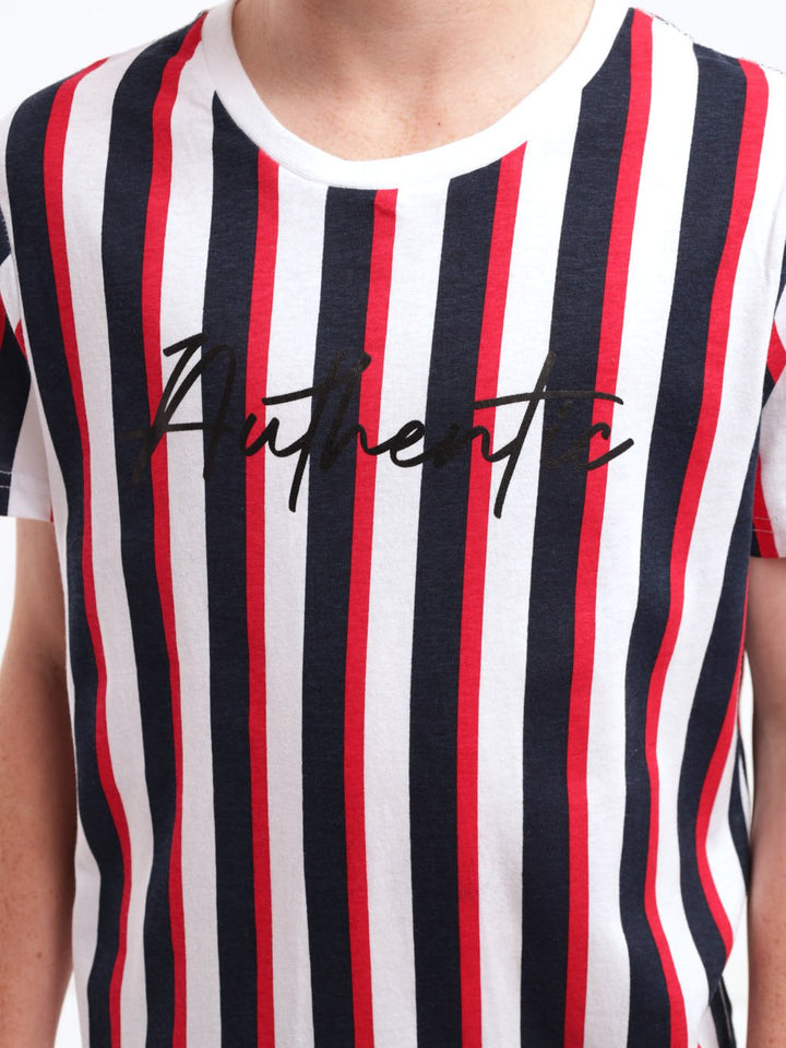 Boys Short Sleeve Striped Tee - Red/Navy/White