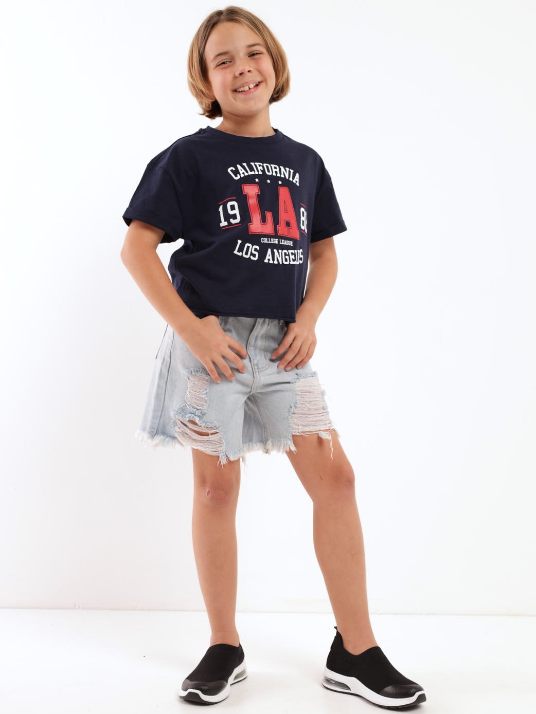 Girls Cali Boxy Tee - Navy