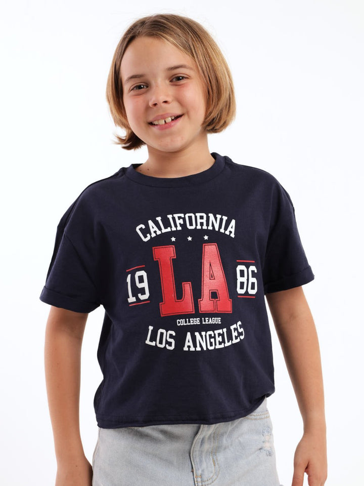 Girls Cali Boxy Tee - Navy