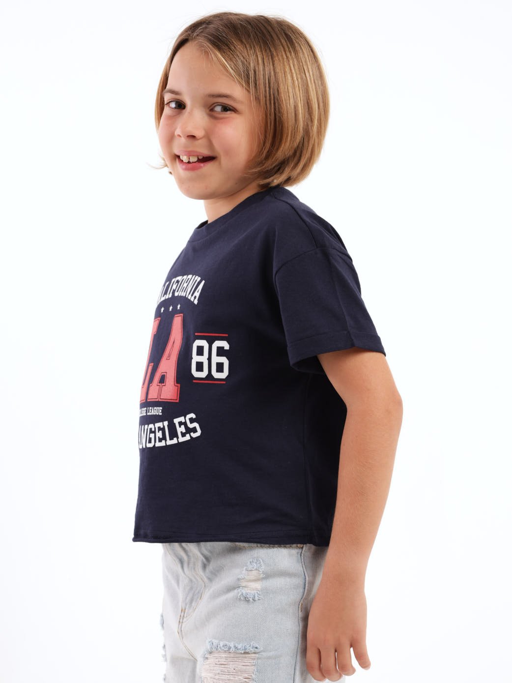 Girls Cali Boxy Tee - Navy
