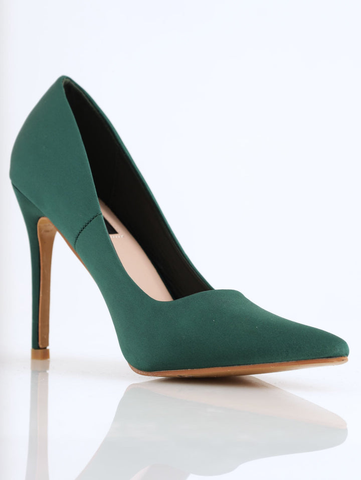 Ladies Satin Pointed Court Heel - Emerald