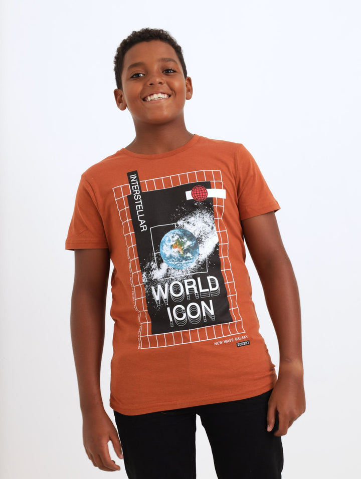 Boys Short Sleeve World Icon Tee - Brown