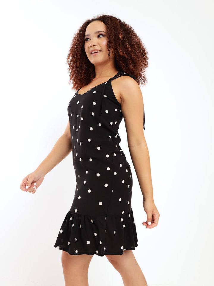 Ladies Woven Polka Dot Slip Dress - Black