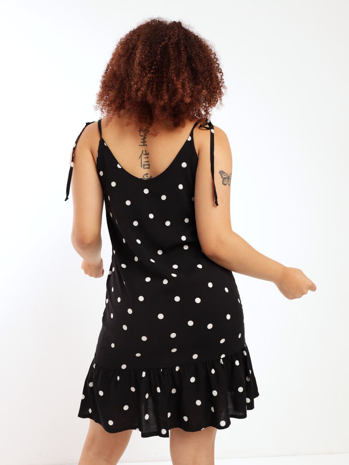 Ladies Woven Polka Dot Slip Dress - Black