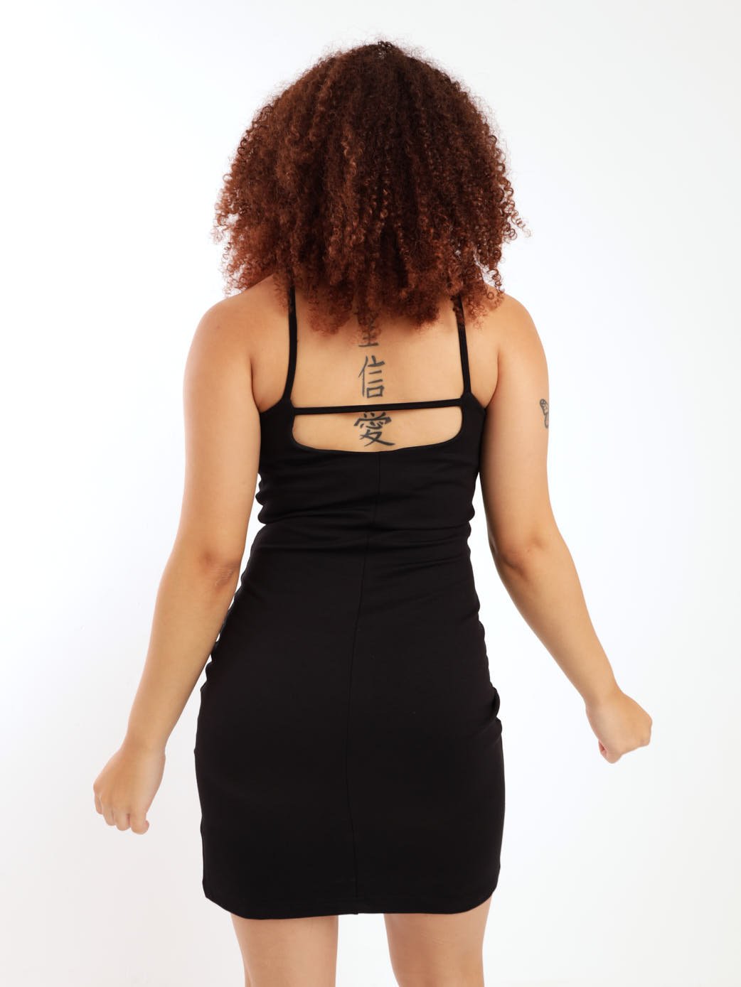 Ladies Ponte Mini Dress With Slit - Black