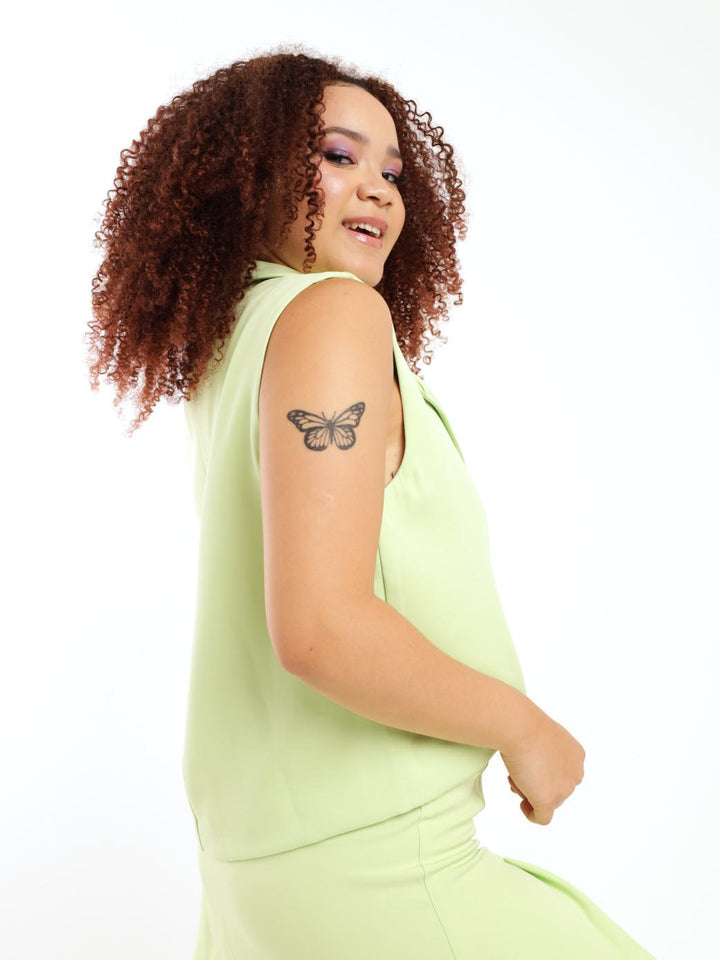 Ladies Sleeveless Cropped Blazer - Lime