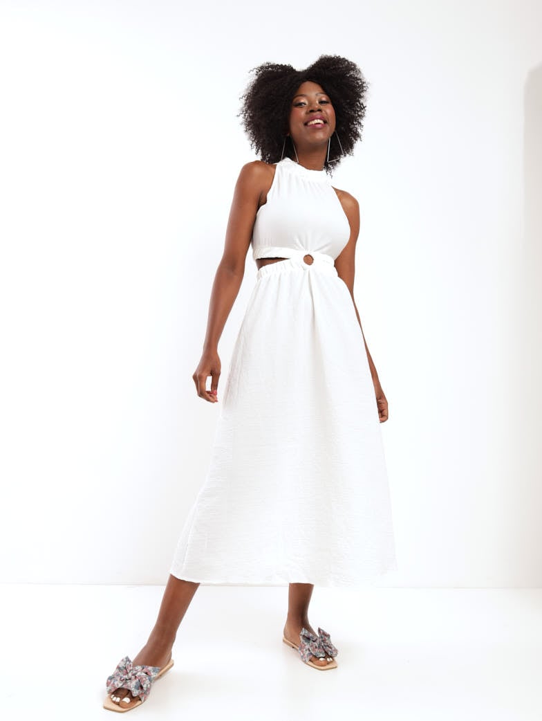 Ladies O-Ring Cut Out Dress - White